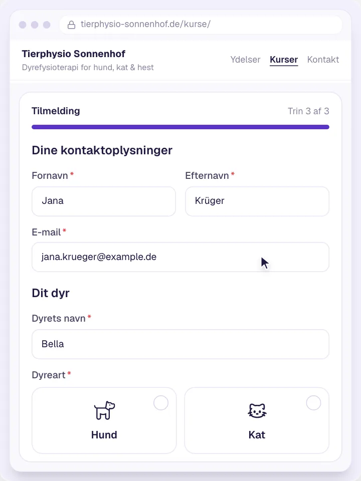 Tilmelding direkte på din hjemmeside