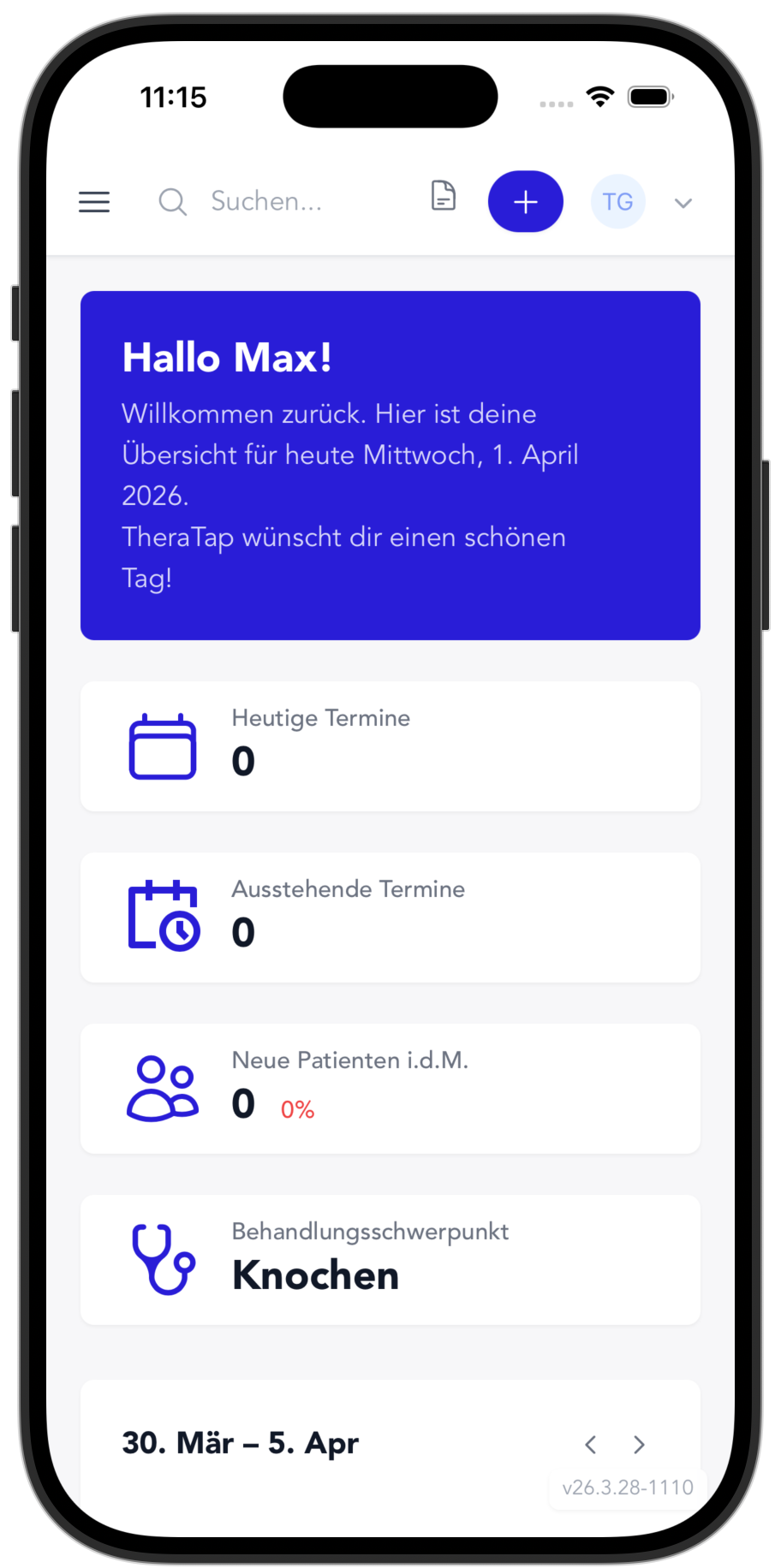 TheraTap-app: dashboard
