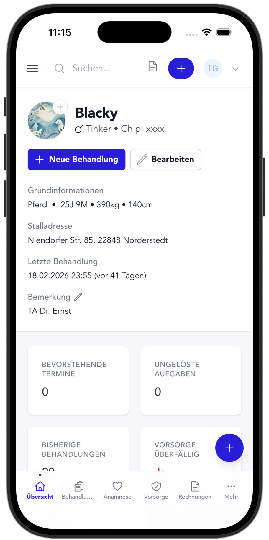 TheraTap-app: dyrejournal