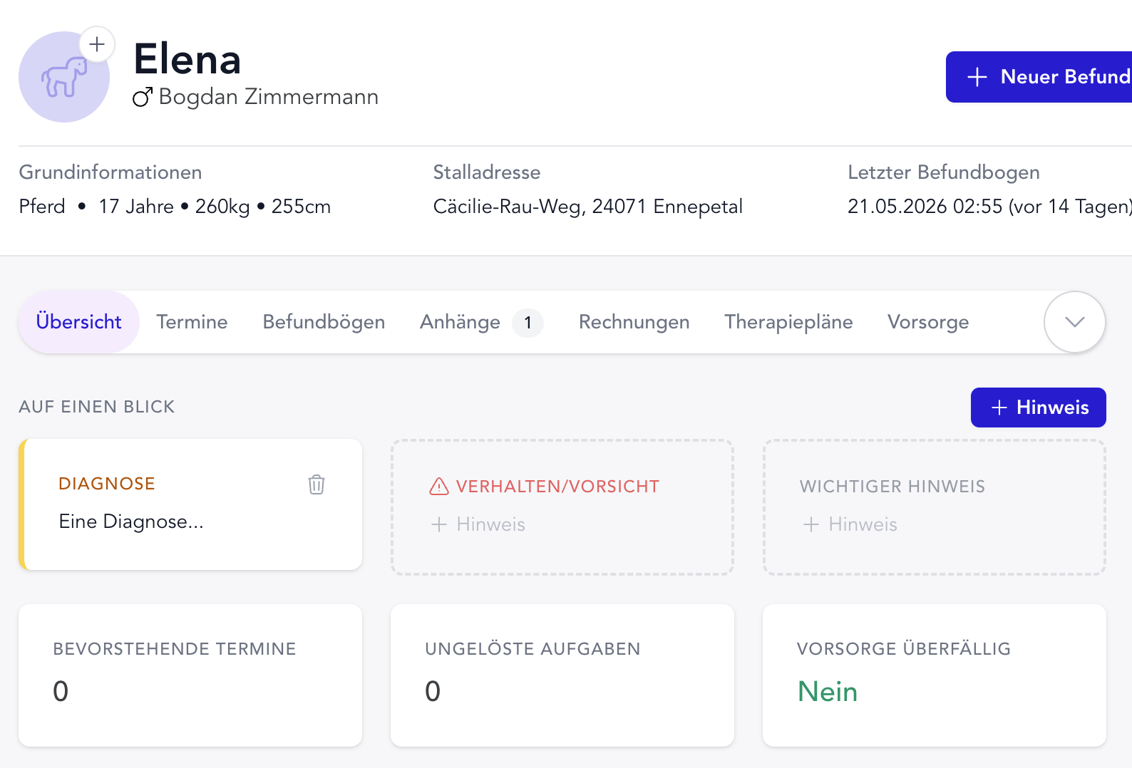 Hintkort direkte i dyrejournalen
